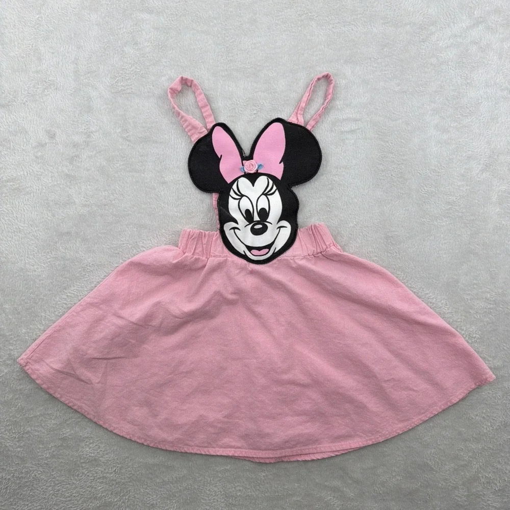 VTG Pink Disney Minnie Mouse Dress Girls Youth 6 USA 80s 90s Micky And Friends - Picture 1 of 12